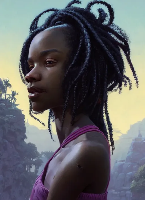 Prompt: highly detailed portrait of black girl with long hair looking at the camera in gta v, stephen bliss, unreal engine, fantasy art by greg rutkowski, loish, rhads, ferdinand knab, makoto shinkai and lois van baarle, ilya kuvshinov, rossdraws, tom bagshaw, global illumination, radiant light, detailed and intricate environment