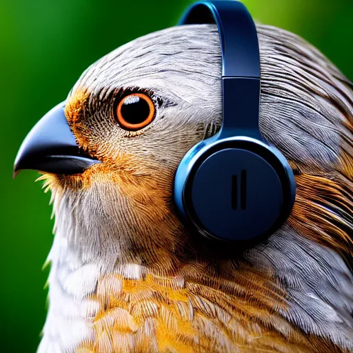 Image similar to a bird wearing headphones