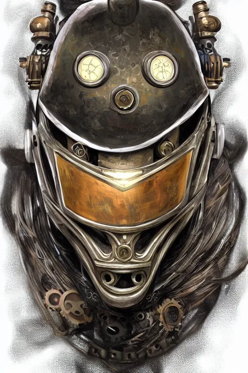 Image similar to steampunk helmet fantasy art mask robot ninja stylized digital illustration sharp focus, elegant intricate digital painting artstation concept art global illumination ray tracing advanced technology chaykin howard and campionpascale and cooke darwyn and davis jack