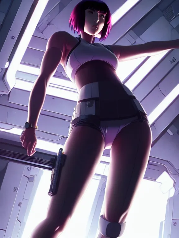 Image similar to a fullbody portrait of motoko kusanagi the major ghost in the shell : : stand alone complex, under repairs, maintenance : : by ilya kuvshinov, rossdraws, artgerm, sola digital arts, anti aliasing, raytracing : :