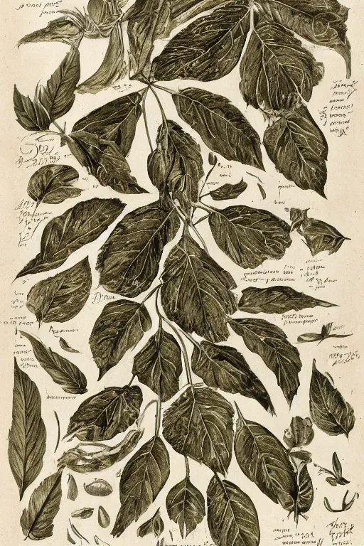 Image similar to scan of the leaves of an old cursed herbarium, by walt disney, infographic, textbook, marginalia, cursed, alien, plant specimens, hortorium, scientific study