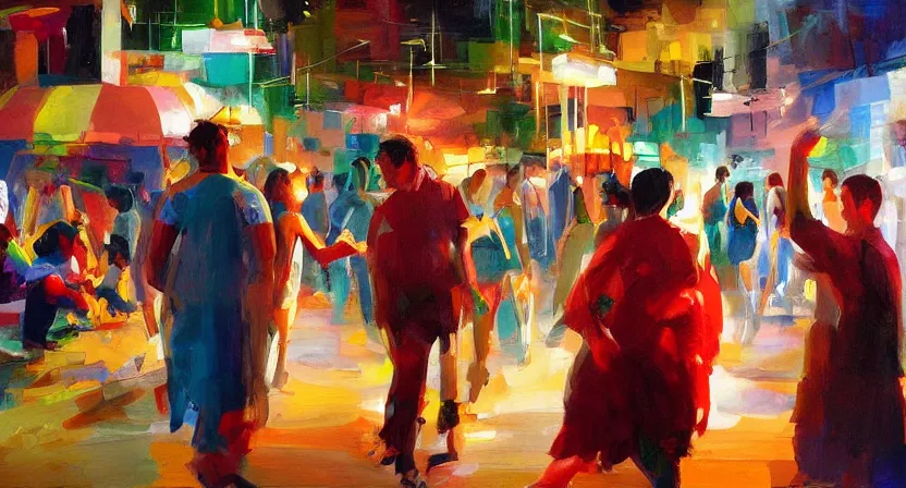 Image similar to people drinking and having fun, artwork by salman toor, cinematic light, atmospheric effects