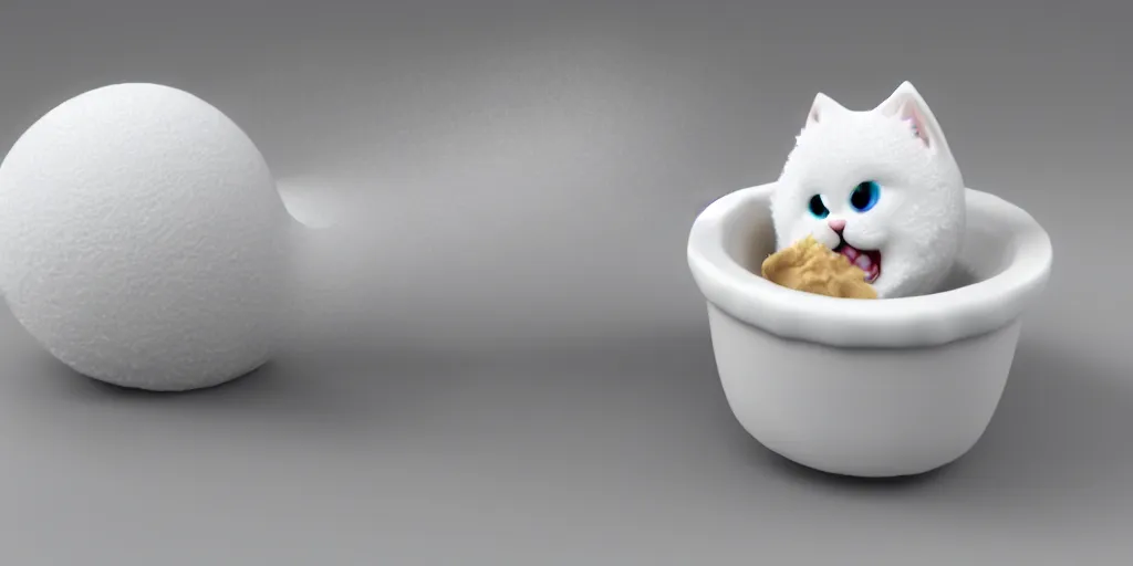 Image similar to marshmallow fur white kitten ice cream, 3 d render, 8 k, pixar style