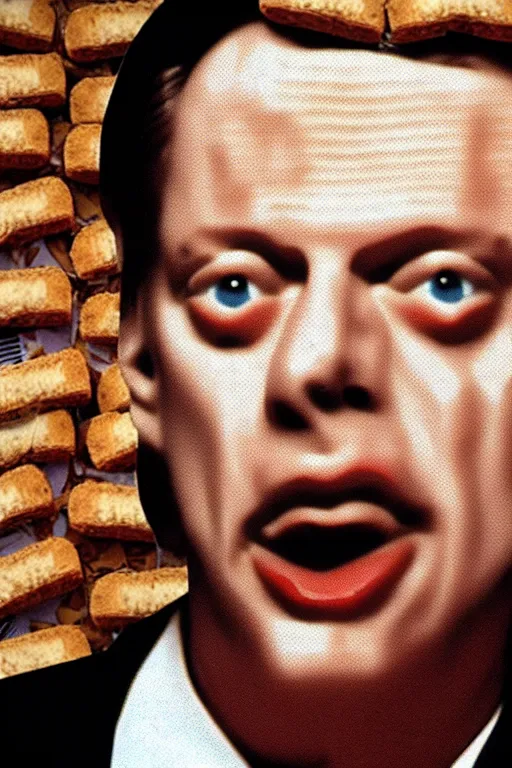 Image similar to film still of steve buscemi made out of bread in pulp fiction, 4 k