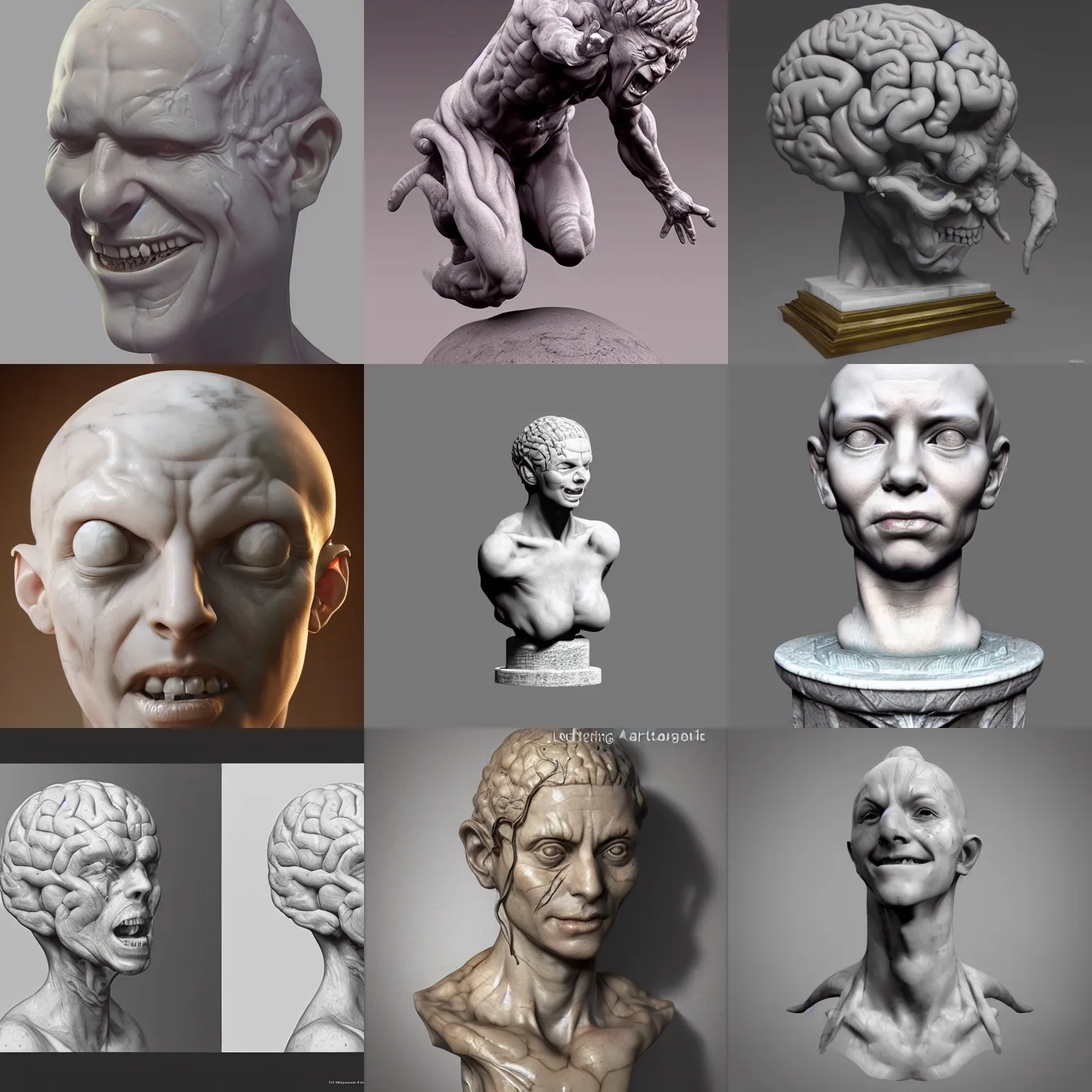 Prompt: levitating brain, beautiful marble statue, dnd, fantasy oil, painting, unreal 5, daz, rpg, extremely detailed, artgerm, teeth
