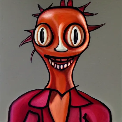 Image similar to a creepy mannequin in the style of Courage the Cowardly Dog, oil on canvas,