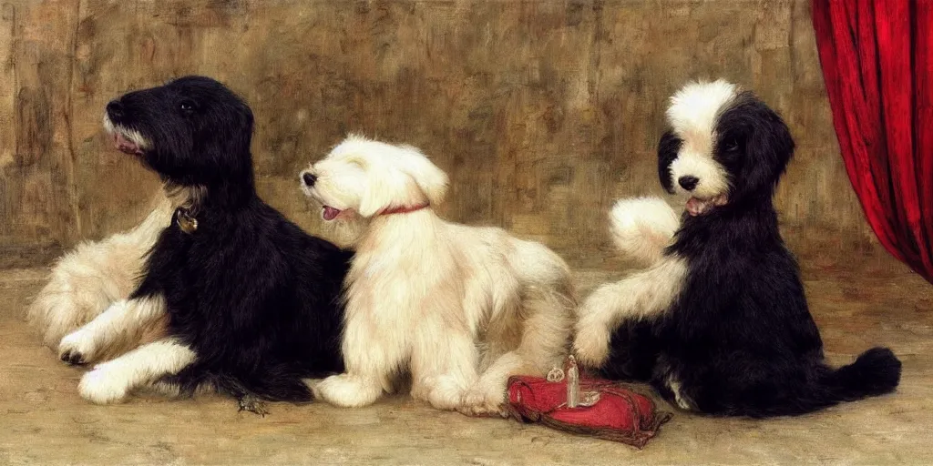 Image similar to 3 d precious moments plush dog, precious moments, realistic fur, master painter and art style of john william waterhouse and caspar david friedrich and philipp otto runge