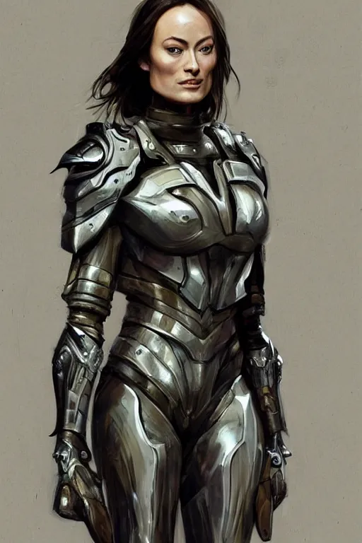 Prompt: a finely detailed portrait of Olivia Wilde, clothed in futuristic battle armor, olive skin, long dark hair, beautiful bone structure, symmetrical facial features, intricate, elegant, digital painting, trending on Artstation, concept art, smooth, sharp focus, illustration, from Metal Gear by Ruan Jia and Mandy Jurgens and Artgerm and and william-adolphe bouguerea, award winning