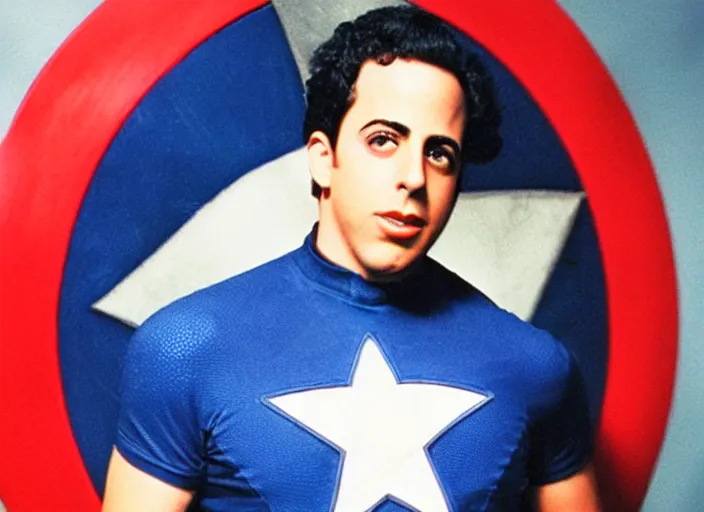 Prompt: young jerry seinfeld as captain america, photography