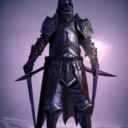 Image similar to A medieval fantasy death knight with large greatsword in hands based on Elden Ring design, extremely detailed, upscaled, 8k resolution, dark, glowing black weapon, destruction