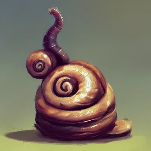 Image similar to cute snail as a cinnamon roll, pixar, digital painting, painterly, concept art, greg rutkowski, don bluth