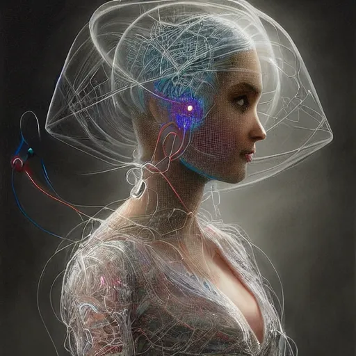 Image similar to portrait of a humanoid robot wearing a veil inspired by raised by wolves ( 2 0 2 0 ), mystic, mystical, robot body, wires, robotic, intricate, headshot, highly detailed, digital painting, artstation, concept art, sharp focus, cinematic lighting, digital painting, art by artgerm and greg rutkowski, alphonse mucha, cgsociety