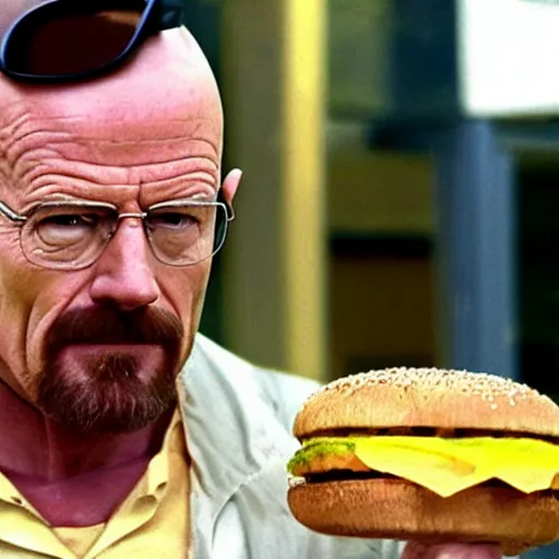 Prompt: walter white from breaking bad eating a cheeseburger