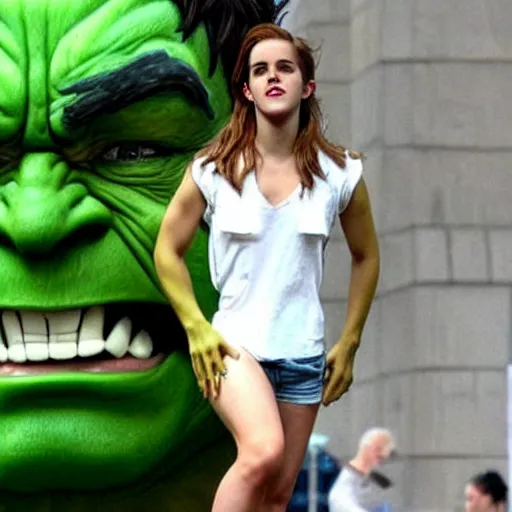 Image similar to emma watson cosplaying as the hulk, emma watson wearing a hulk costume, cosplay award winner