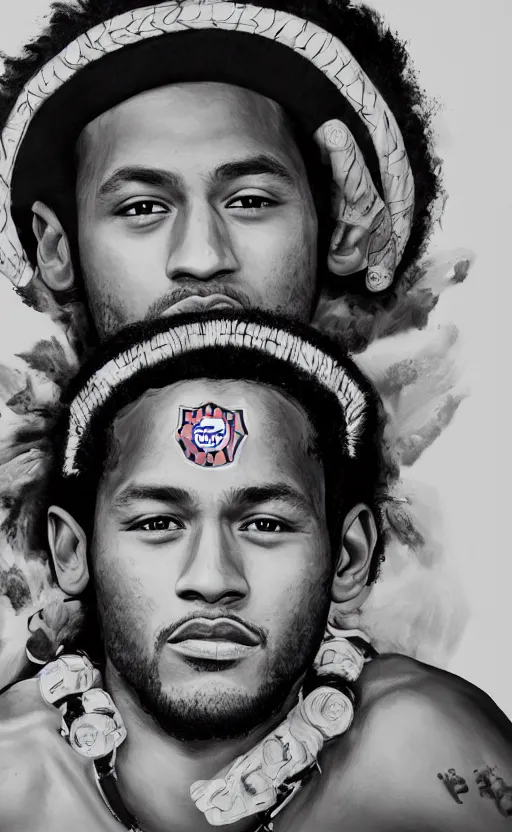 Image similar to studio face portrait of neymar jr. with muori face tribals