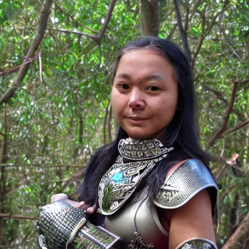 Image similar to photo of a female warrior wearing metal bejewelled owl armour