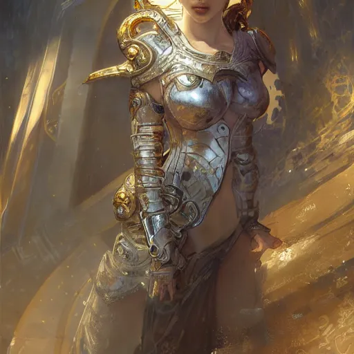 Image similar to portrait knights of Zodiac girl, silver and ice color reflected armor, in ruined Agora of Athens, ssci-fi, fantasy, intricate, very very beautiful, elegant, golden light, highly detailed, digital painting, artstation, concept art, smooth, sharp focus, illustration, art by tian zi and WLOP and alphonse mucha