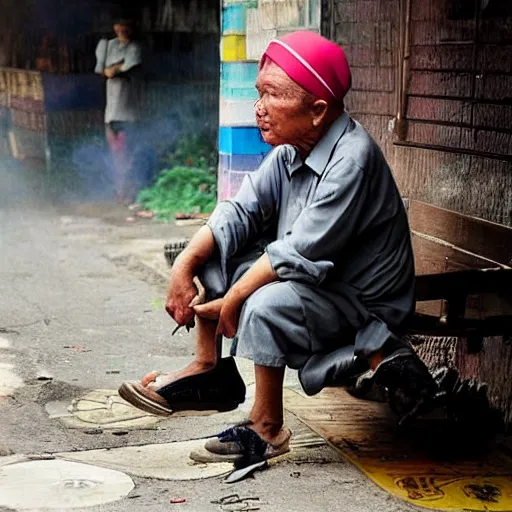 Prompt: a photo of a Malaysian smoking