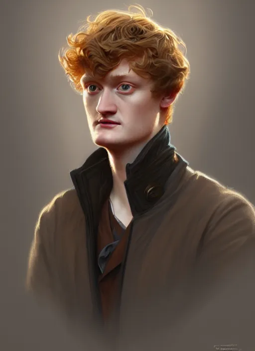 Image similar to portrait of james acaster, d & d, fantasy, intricate, elegant, highly detailed, digital painting, artstation, concept art, smooth, sharp focus, illustration, art by artgerm and greg rutkowski and alphonse mucha