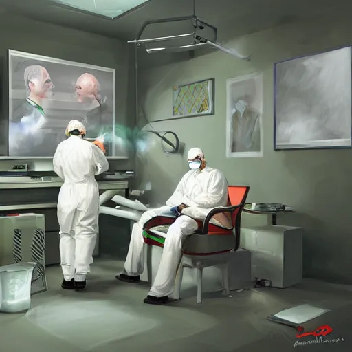 Prompt: surgeon in operation room smoking a bong, photorealistic painting, fanart, concept art, highly detailed