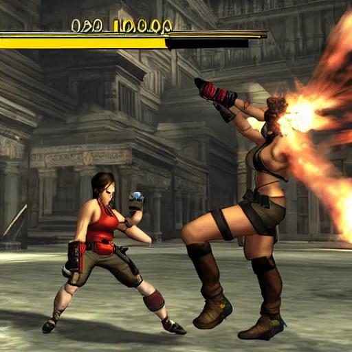 Image similar to lara croft as street fighter iv character, gameplay screenshot