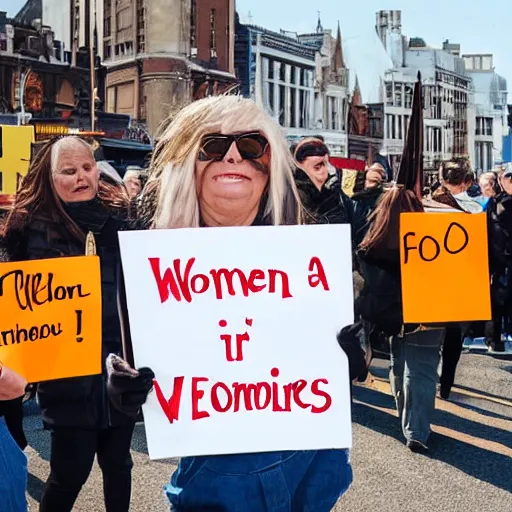 Image similar to a woman holding a sign that says