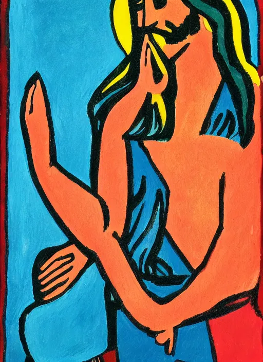 Prompt: painting of jesus praying seductively, 8 k cel shades, pivix, in the style of ernst ludwig kirchner