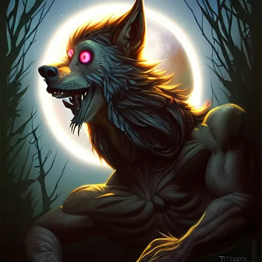 Prompt: a werewolf, illustration, thriller atmosphere, pixar style, by tristan eaton stanley artgerm and tom bagshaw