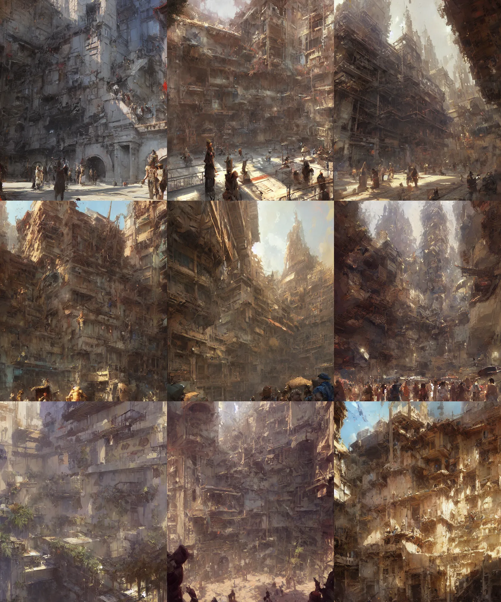 Prompt: digital art painting of the base of a building surrounded by dozens of shocked people looking up painted by craig mullins and gaston bussiere and greg rutkowski