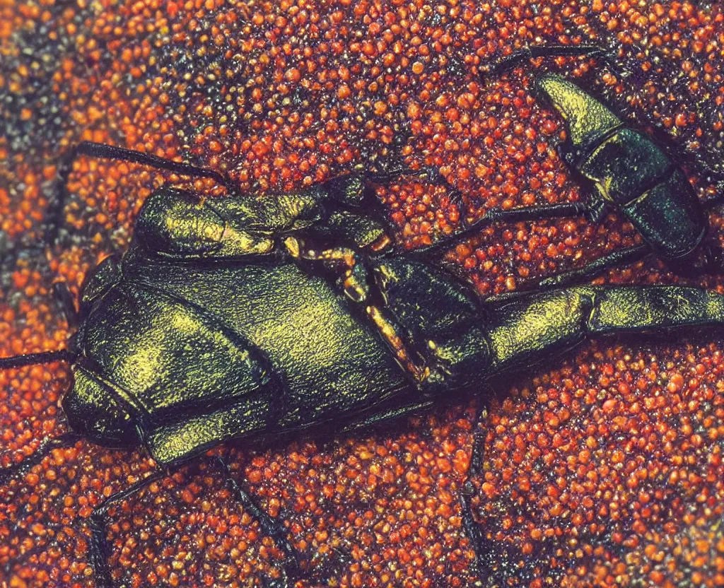 Prompt: a closeup of a beautiful colorful beetle coleoptera. award - winning highly detailed national geographic photograph ( ( by gustave boulanger, joaquin sorolla ) )