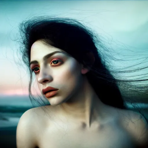 Image similar to photographic portrait of a stunningly beautiful latina emo renaissance female in soft dreamy light at sunset, soft focus, contemporary fashion shoot, in a tim burton movie, by edward robert hughes, annie leibovitz and steve mccurry, david lazar, jimmy nelsson, extremely detailed, breathtaking, hyperrealistic, perfect face, octane render