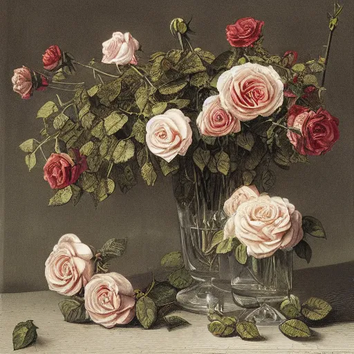 Prompt: arrangement of roses, style of gustave dore, architectural digest