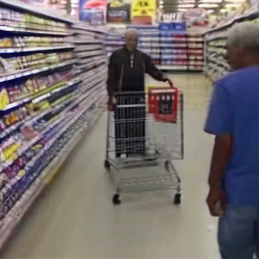 Image similar to a surveillance footage of Morgan Freeman at Walmart