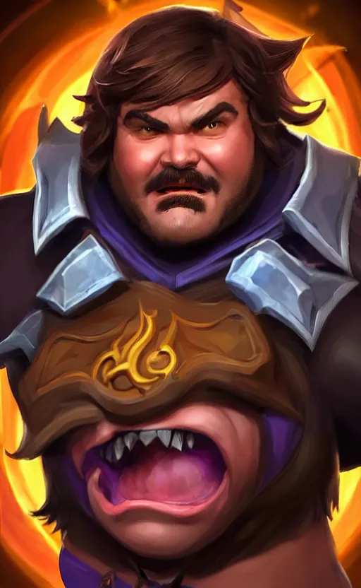 Image similar to Jack Black as a character in the game League of Legends, with a background based on the game League of Legends, detailed face, old 3d graphics