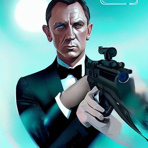 Image similar to James Bond with bubble eyes, digital art by Artgerm and beeple and WLOP