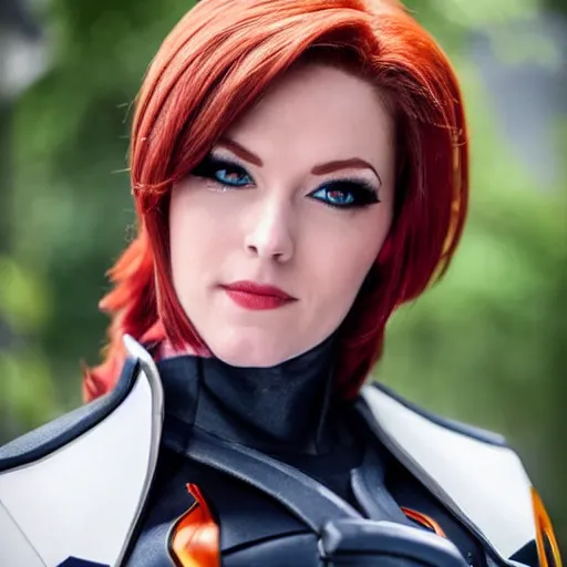 Prompt: madelyn cline as moira from overwatch, detailed, 4 k, very coherent, facial details, makeup