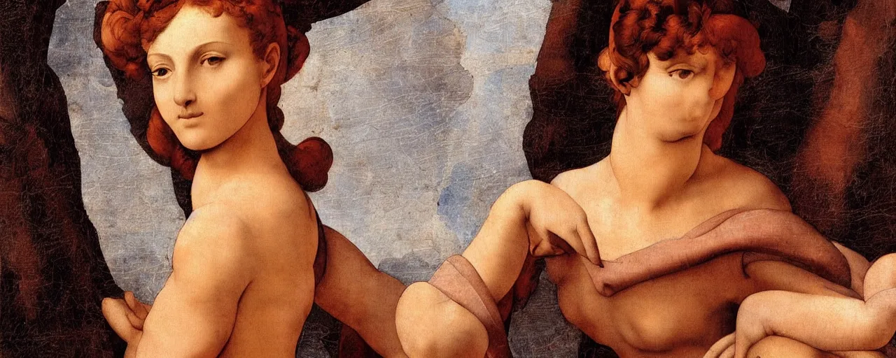 Image similar to painting by michelangelo, young woman, detailed, stunning