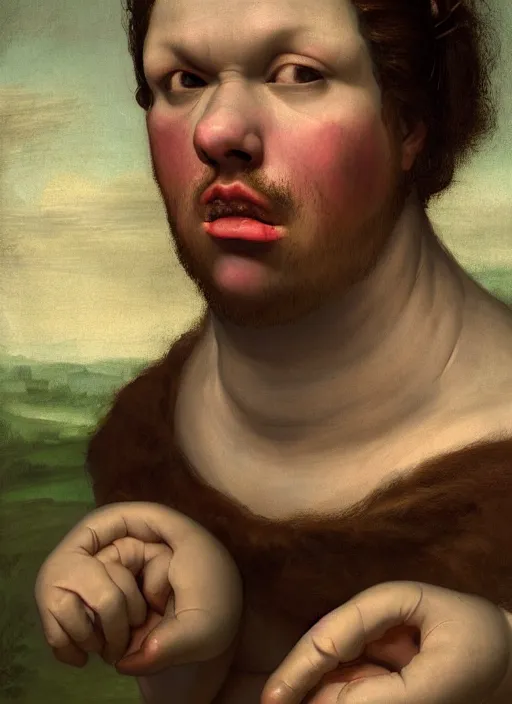 human fat pale man, greenish skin, wearing fancy Stable Diffusion