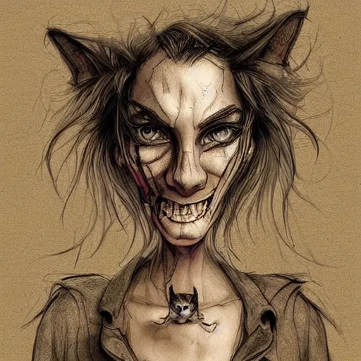 Prompt: grunge cartoon sketch of a human mixed with a cat by - michael karcz, loony toons style, horror theme, detailed, elegant, intricate