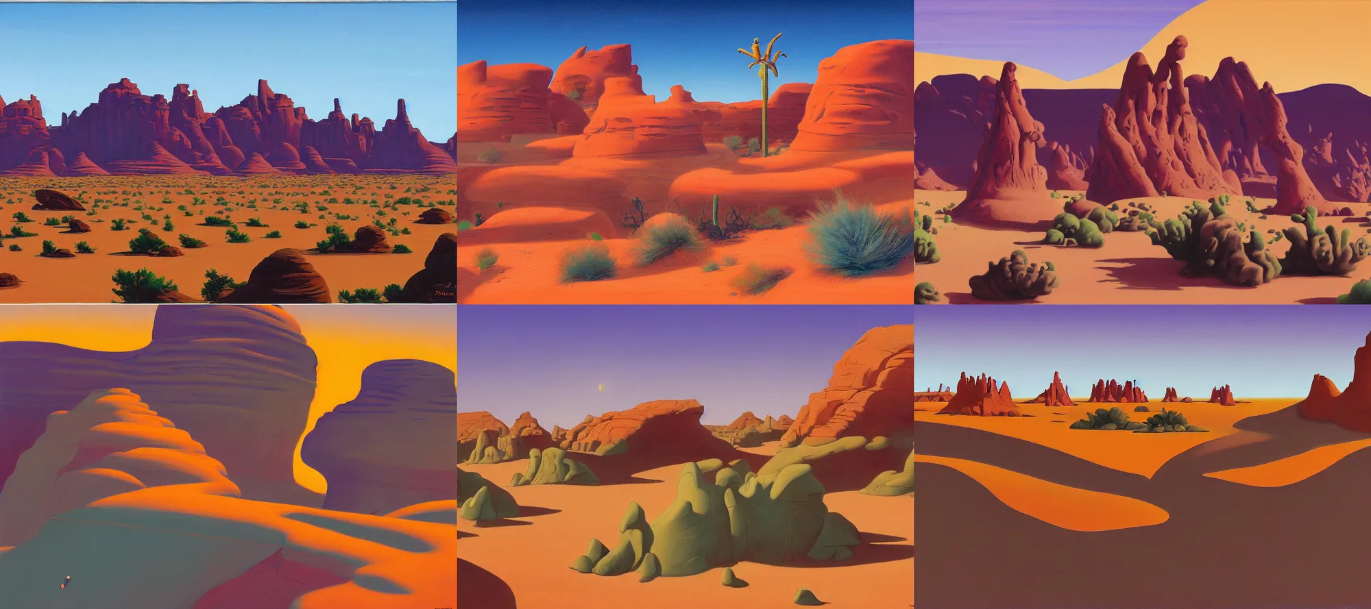 Prompt: Arizona desert landscape in the style of Dr. Seuss, starships, painting by Ralph McQuarrie