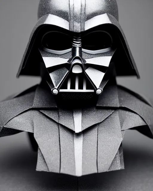 Prompt: an origami darth vader by akira yoshizawa, realistic, very detailed, complex, intricate, studio lighting, bokeh, sigma 5 0 mm f 1. 4