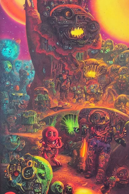 Image similar to horror mutants by jack vance, mike mignogna, lisa frank, paul lehr, highly detailed, vintage dark sci fi, oil painting