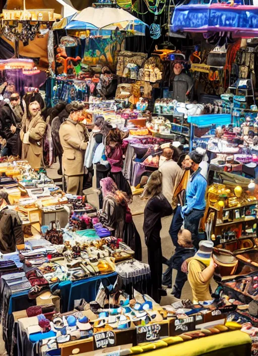 Image similar to busy scifi jewish market before shabbat. cinematic. epic framing. colorful products. lovely scene.