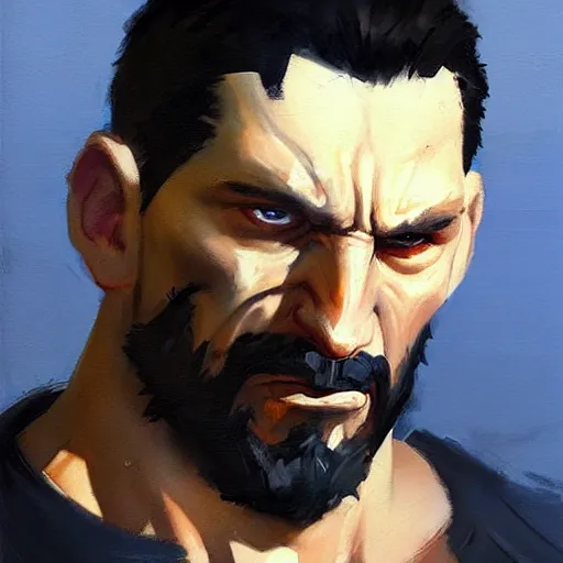 Image similar to Greg Manchess portrait painting of punisher as Overwatch character, medium shot, asymmetrical, profile picture, Organic Painting, sunny day, Matte Painting, bold shapes, hard edges, street art, trending on artstation, by Huang Guangjian and Gil Elvgren and Sachin Teng