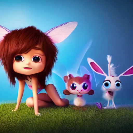 Prompt: cute furry chibi with elk antlers and fairy wings pixar octane render