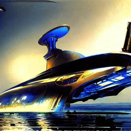 Image similar to robotic cyborg high fantasy robert mccall - orca submarine concept art by john berkey, futuristic, digital art trending on artstation, solarpunk