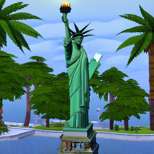 Prompt: a screenshot of the statue of liberty in the sims 4