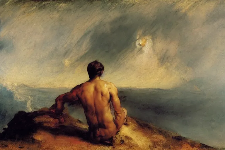 Image similar to oil painting by william turner, by theodore gericault, by caspar david friedrich, by frank frazetta oil painting, romantism, realism, limited palette