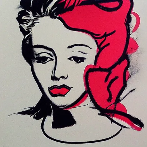 Image similar to beautiful female portrait in ink by james jean, by andy warhol, by roy lichtenstein, by egon schiele