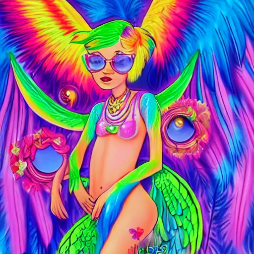 Prompt: Cute Harpy Girl by Lisa Frank